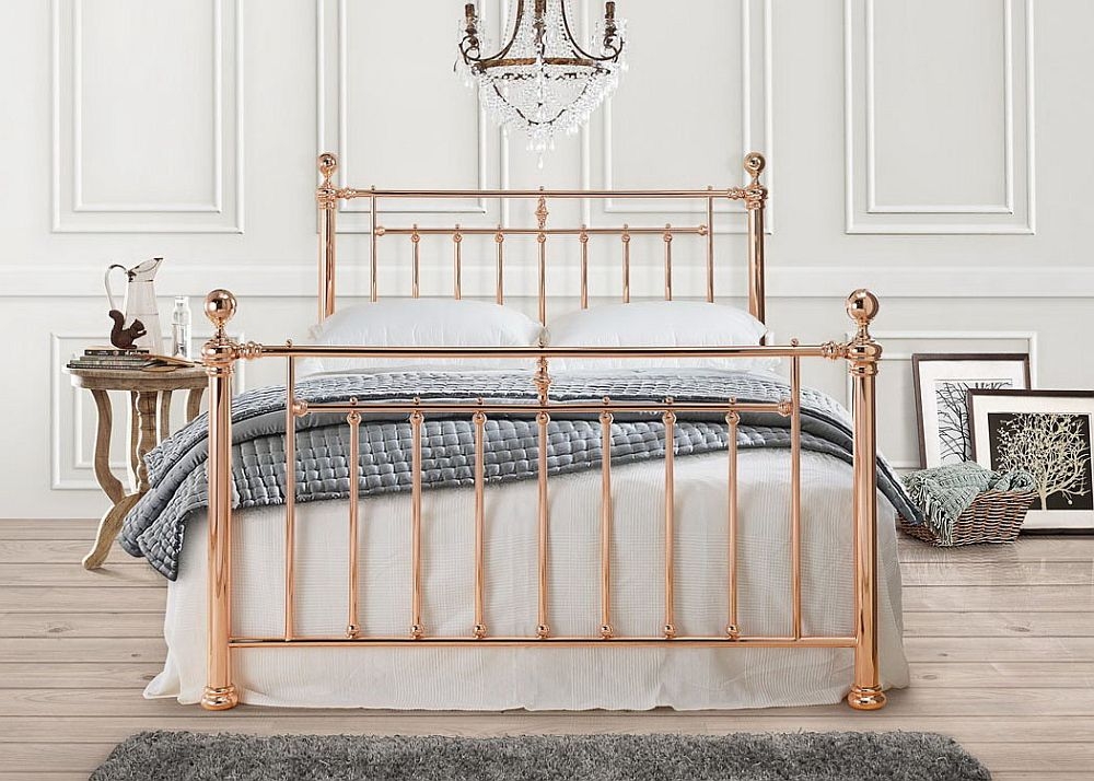Product photograph of Time Living Alexander Rose Gold Metal Bed from Choice Furniture Superstore.